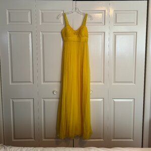 NWT Aidan Mattox Beaded Long Silk Yellow Chiffon Dress Size 0 Color Sun